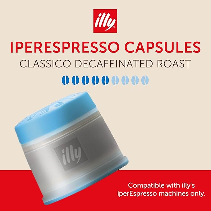 illy Coffee Decaf IperEspresso Capsules, Decaffeinated Classico Medium Roast Coffee Pods, 100% Arabica, Premium Italian Blend, 18 Count, 6 Pack