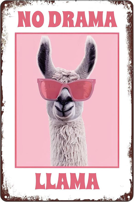 Vintage Metal Signs - No Drama Llama Tin Sign Cool Funny Poster Wall Art Decor Plaque for Home Bar Club Cafe Office Kitchen Bathroom 8x12 inch by Unknown