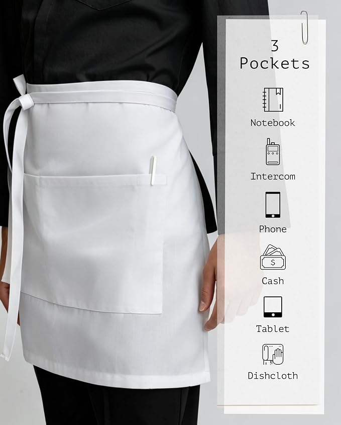 Chef Apron with 3 Pockets and Extra Ties | MJS polyester | Cotton-like feel | Fade & pill resistant | Extra-long ties | Machine washable | Unisex - Image 3