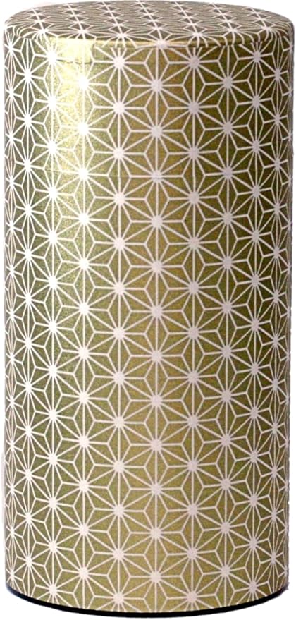 Washi Paper Tea Tin Canister: Long 7oz (200g) Japanese Asanoha Pattern (#143), Japan