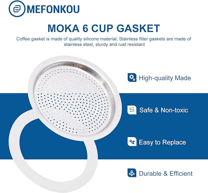 6 Cup Coffee Gasket for Bialetti Moka Aluminium Stove Top Espresso Machine Pots Express - 6 Gasket and 2 Stainless Filter (2 Kit)