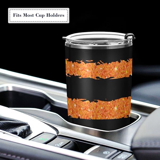 Halloween Tumbler Glitter Stripes Orange Black Insulated Coffee Cup Back to School Beverage Container Office Travel Mug with Straw and Lid 20oz Holiday Gift Day of The Dead Present