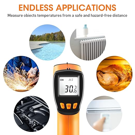 Infrared Thermometer Gun for Cooking, Laser Thermometer Temperature Gun with Adjustable Emissivity, Temp Gun Thermometer, Infrared Laser Thermometer Gun for BBQ, Pizza Oven -58℉～788℉