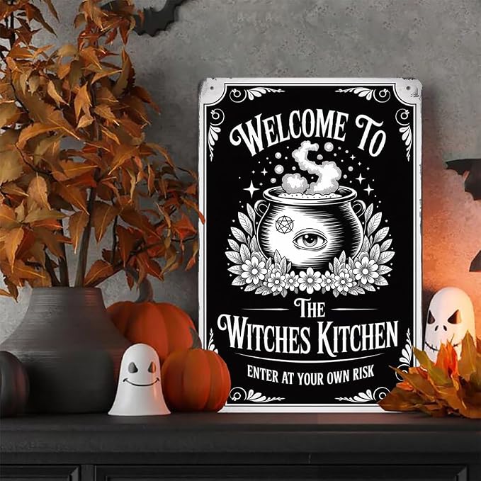 Vintage Halloween Metal Sign ''Welcome To The Witches Kitchen'' Tin Sign - 8x12 Inch, Spooky Witch Brewing Art Sign For Kitchen, Cafe, Garage Decor, Halloween Party Accessories, Halloween Decor - Image 7