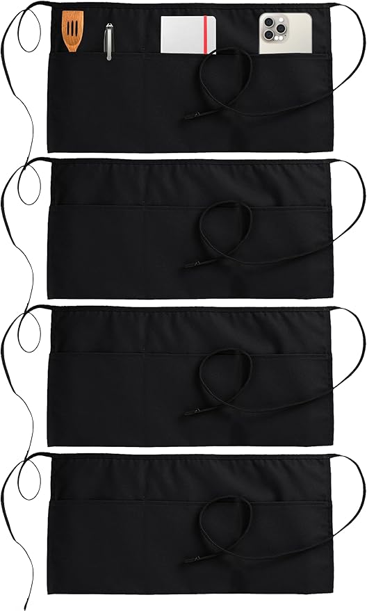 Utopia Wear 4 Pack Server Aprons with 3 Pockets, Waiter and Waitress Waist Aprons for Women with Pockets, Men Short Aprons