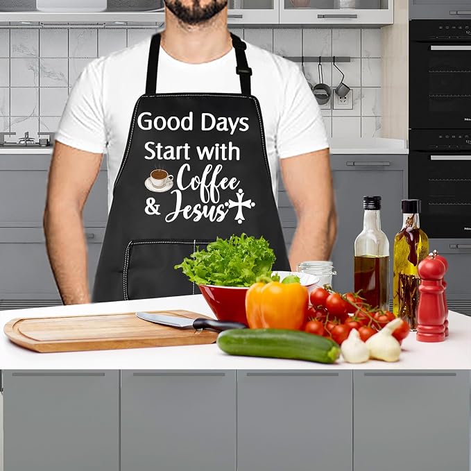 Coffee Lover Gift Good Days Start with Coffee & Jesus Waterproof Apron for Mom Dad Barista Christmas Graduation Gift - Image 6