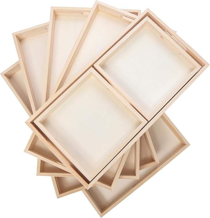 Wooden Nested Serving Trays, Unfinished Rectangle Trays with Cut-Out Handles for Crafts, Ottomans, Serving and Home Décor – Set of 7