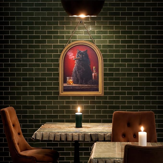 3D Funny Black Cat Smoking Wall Art Sign for Man Cave Decor, Whiskey Bar Cat Portrait Decor, 8x10 Inch