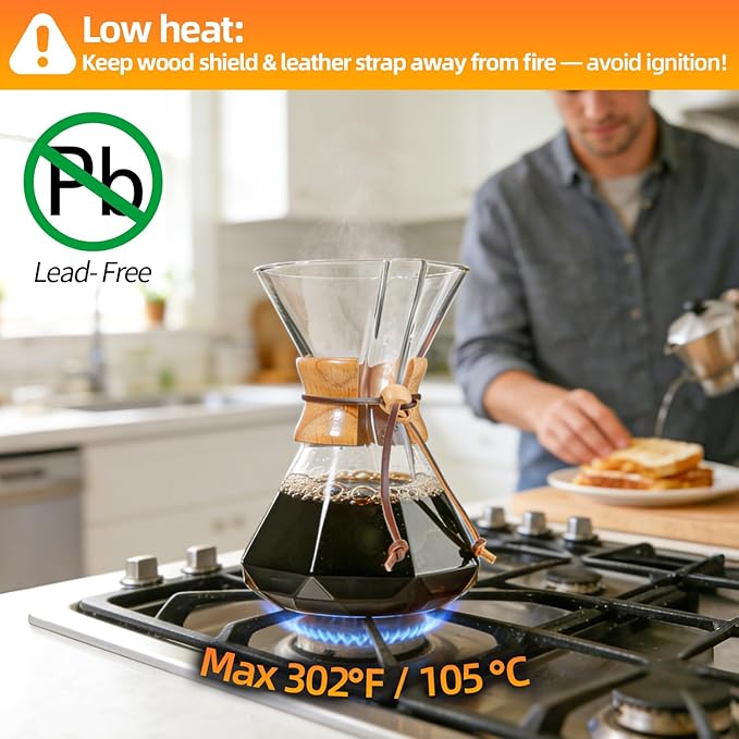 Pour Over Coffee Maker 20 OZ, 6 Cup Borosilicate Glass Drip Coffee Maker with Reusable Stainless Steel Filter and Cork Grip for Home Café 600 ML (Diamond Shape)