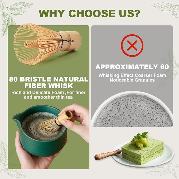 Matcha Whisk Set, 8-Piece Matcha Set & Matcha Kit with Ceramic Bowl, Whisk, Stainless Steel Sifter, Spoon & Natural Wood Holder, for Matcha Lovers（Agate Green）