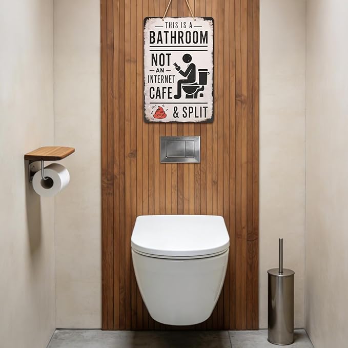 Funny Bathroom Signs, Wooden Bathroom Wall Art Decor, Vintage Farmhouse Restroom Wall Pictures For Home