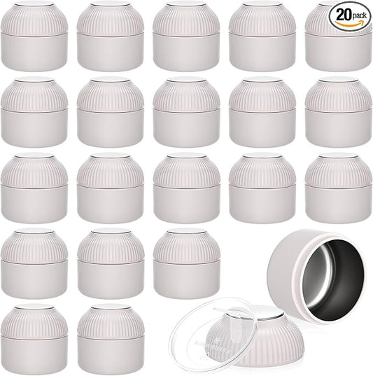 20 Pcs Mini Tea Tin Canister with Airtight Double Lids 2.5 oz Bulk Small Round Metal Tinplate Tea Tin Can Tiny Kitchen Containers for Loose Teas Spices Coffee Herb Sugar Candy (White)