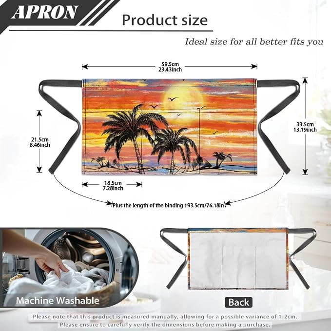 Server Apron with 3 Pockets 13 Inch Short Half Waist Aprons Waterproof Cooking Aprons for Women Men - Image 7