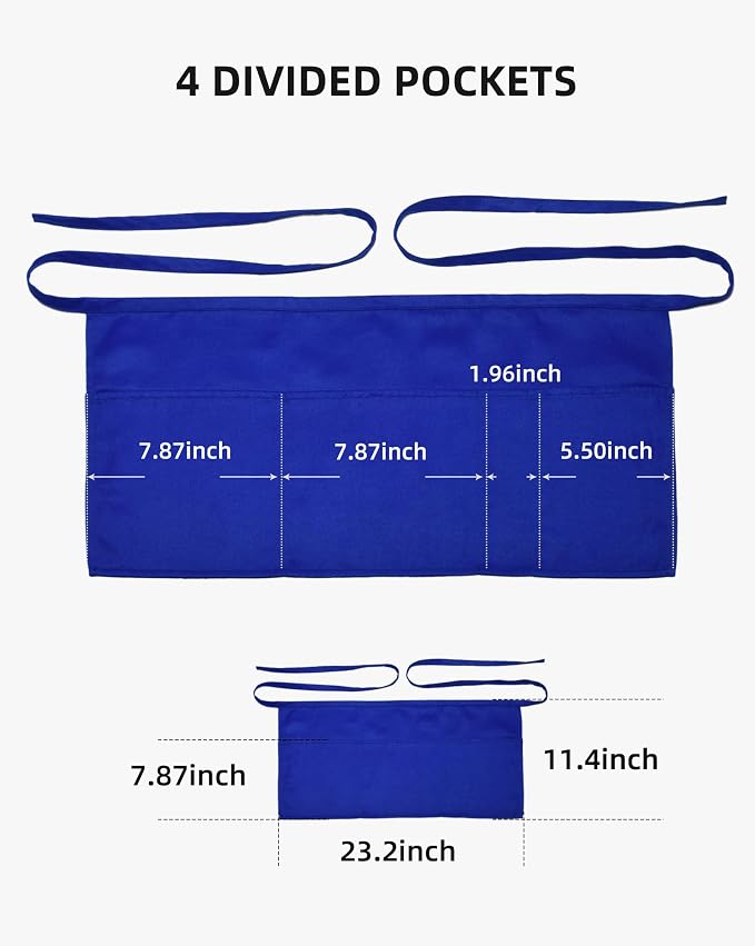 Argstar 2 Pack Server Apron with 4 Pockets, Waitress Waiter Waist WaterDrop Resistant Short Aprons - Image 2