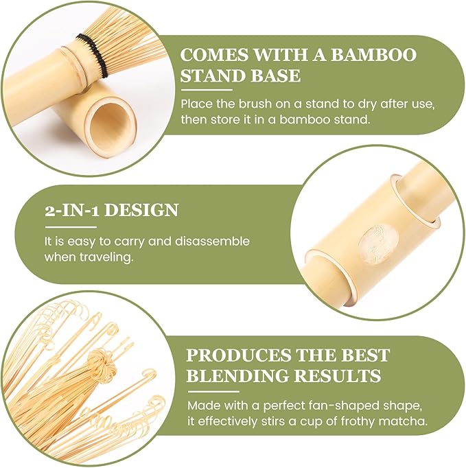 Bamboo Matcha Whisk with Long Handle and Stand, Bamboo Whisk for Matcha Tea Traditional Japanese Chasen Matcha Stirrer (Bamboo Whisk)
