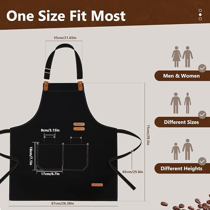 APRONPANDA Chef Apron for Men Women with Pockets Adjustable Strap, Water Repellent Apron for Cooking, Baking - Image 6