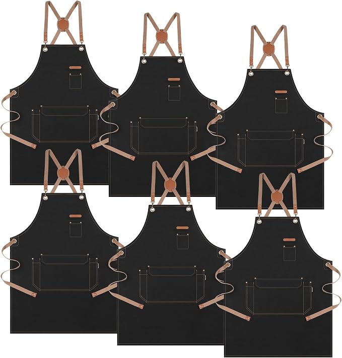 Chef Apron with Cross Back Straps for Men Women, Cotton Canvas Apron for Artists Painting, Kitchen Cooking by RockyToy