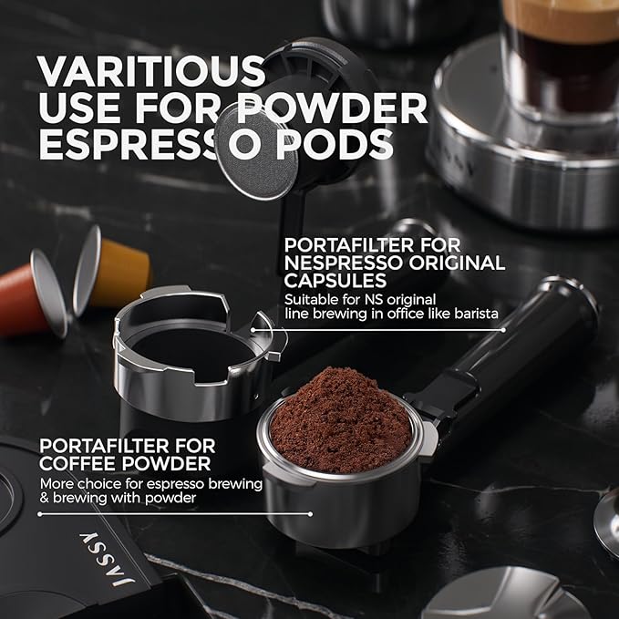 20-Bar Espresso Machine & Coffee Machine – Compatible with N Espresso Capsule & Coffee Ground,Stainless Steel Milk Frother – 34 oz Espresso Cup - Latte Machine & Cappuccino Machine