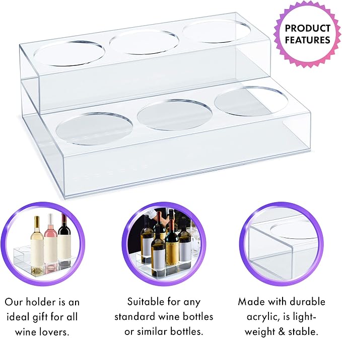 Acrylic Coffee Syrup Organizer Rack | 6 Bottle, 2 Tier Rack | Bar Counter-Top Display Stand | Kitchen, Pantry, Fridge Storage Organizer for Syrups, Wine, Soda, Beer - Image 4