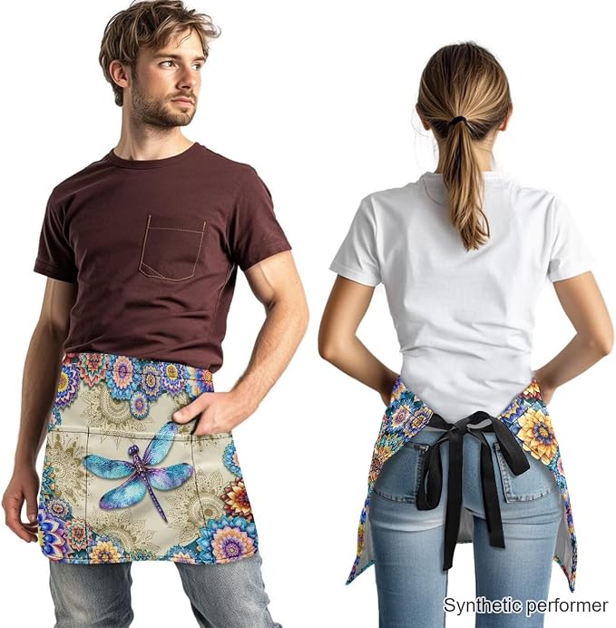 Waist Apron with 3 Pockets Waterproof 13 Inch Short Half Waist Aprons Women Men Server Aprons Waitress Waiter Apron - Image 2