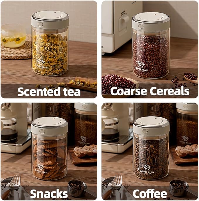 Aerbee Coffee Bean Canister, 37OZ Food Grade Sealed Jar with Date Tracker and Waking Bean Valve, Vacuum Storage Container for Beans, Grain, Snack, Sugar, Tea (1.1L)