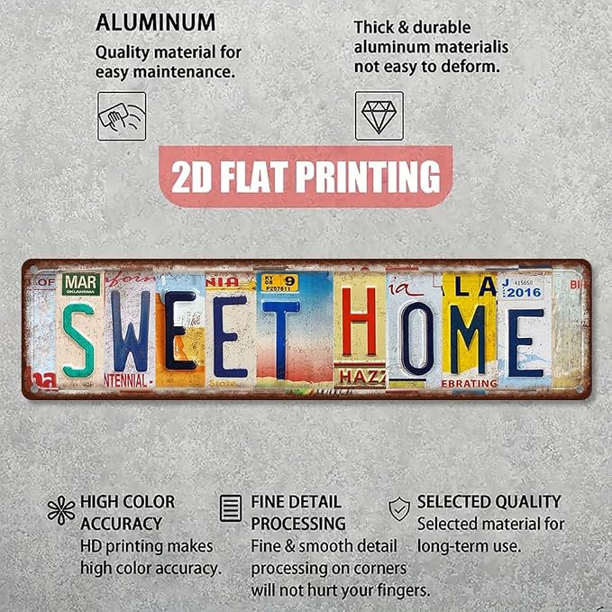 Vintage License Plate SWEET HOME Sign – 16x4 Inch Rustic Tin Wall Décor for Entryway, Living Room, Farmhouse, Kitchen or Cottage - Image 3