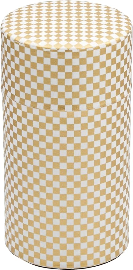 Yamako Pokkan a Japanese Tea Tin Canister, Air Tight, Double Lid, 200g Tea Capacity (Ichimatsu - Japanese Checkered Pattern, L - 200g)
