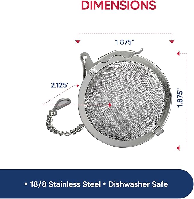 HIC Kitchen Mesh Ball Tea Infuser, 18/8 Stainless Steel Mesh, For Loose Leaf Tea and Mulling Spices, 2-Inch (Pack of 2)