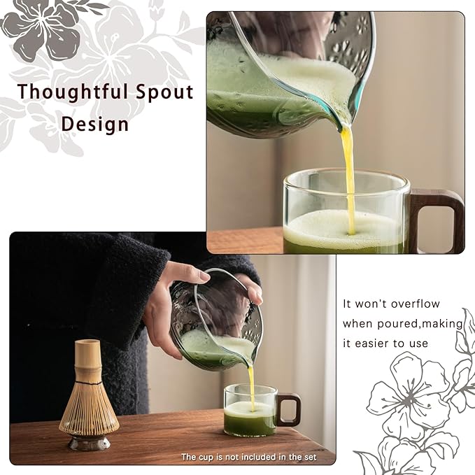 Matcha Whisk Set, Glass Matcha Kit Set Includes Matcha Bowl, Matcha Whisk and Holder, Bamboo Scoop, Scoop Rest, Sifter and Tea Towel - 7 Pcs Matcha Kit for Matcha Lovers (Black Gray)