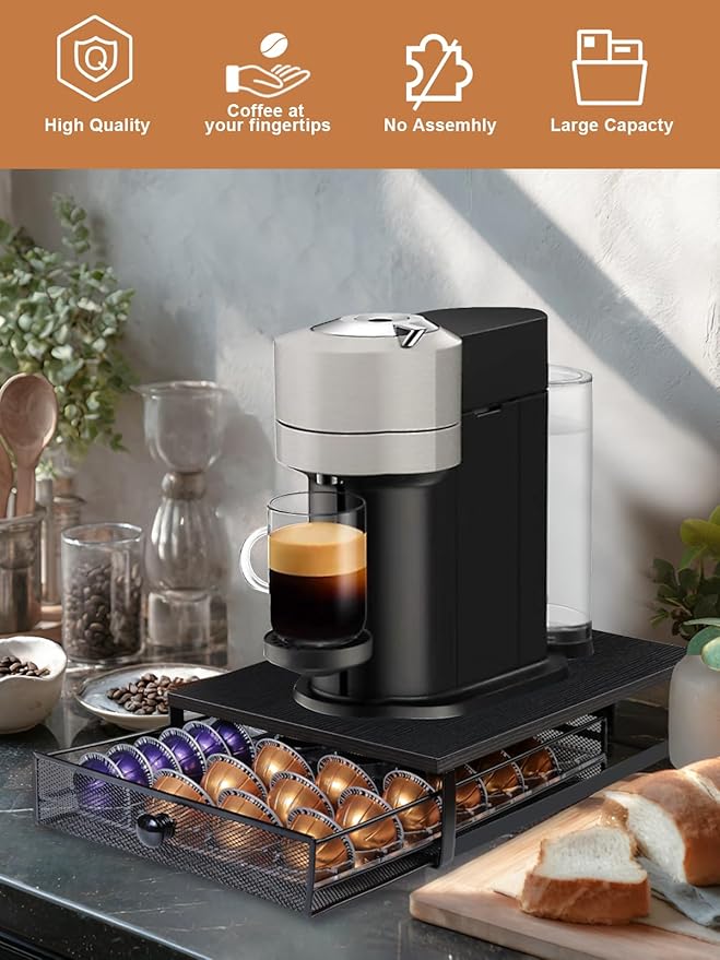 Coffee Pod Holder Drawer Organizer Capsules Storage Organizer with Sliding Drawer Compatible For Pods, Holds up to 56 Small or 28 Big Pods Black