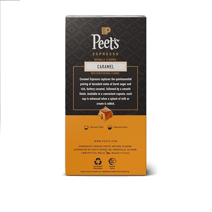 Peet's Coffee, Medium Roast Espresso Capsules, Compatible with Nespresso Original Machine - Caramel, 50 Count (5 Boxes of 10 Espresso Capsules)