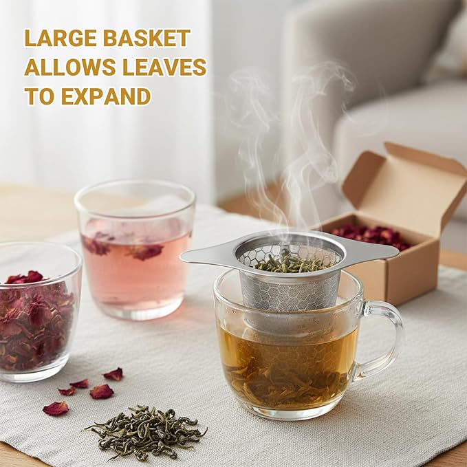 2 Packs 316 Stainless Steel Tea Infuser Extra Fine Mesh Strainer With Wide Rim Handles for Hanging on Teapots or Cups to Steep Loose Leaf Tea and Coffee