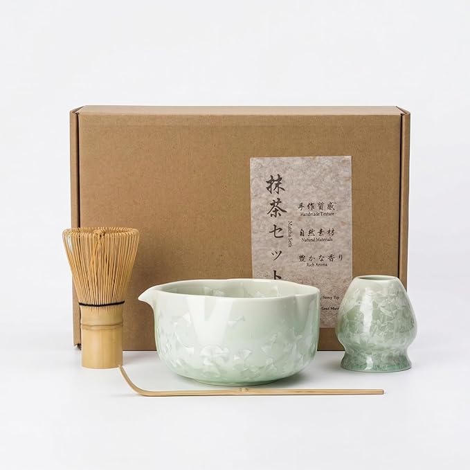 Matcha Whisk Set, 4-Piece Matcha Kit with Ceramic Matcha Bowl, Bamboo Whisk, Whisk Holder, scroop - Complete Matcha Tea Set Perfect for Beginners & Matcha Lovers Light Green