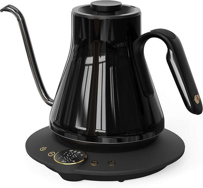 Cocinare Barista Collection Gooseneck Electric Kettle, ±1℉ Precise Temperature Control for Pour-Over Coffee & Tea, Quick Heating 1500W, Stainless Steel Interior, 0.9L (Gustav Gold)