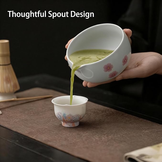 Matcha Whisk Set,8 Pcs Ceramic Matcha Set,Matcha Kit for Matcha Lovers,Tradition Tea Set Includes Bowl,Bamboo Whisk and Holder,Scoop,Sifter and Towel,Gift for Family and Friend (Light blue)
