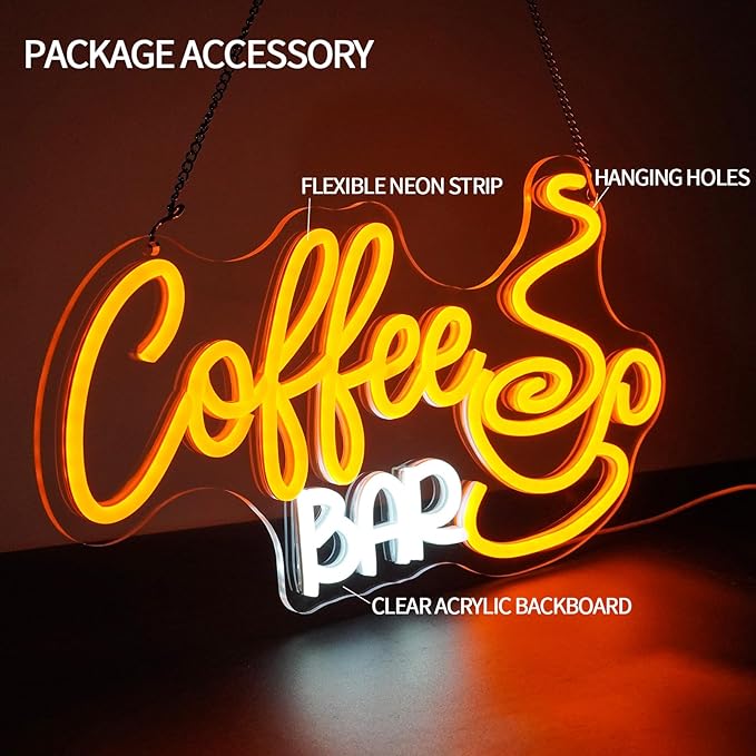 Coffee Bar Neon Sign Dimmable Coffee Corner Neon Light Sign for Business Decor Letters Yellow Led Signs for Pub Cafe Home Bar Restaurant Art Wall Decor Gift 16.5" x 9.1"