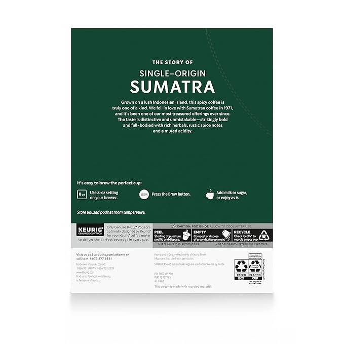 Starbucks K-Cup Coffee Pods, Dark Roast Coffee, Sumatra for Keurig Brewers, 100% Arabica, 4 boxes (96 pods total)