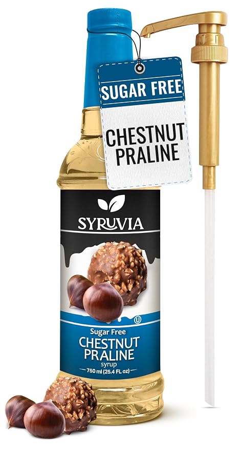 Syruvia Sugar Free Coffee Syrup, Chestnut Praline Flavored Syrup for Drinks, Lattes, and Desserts – 25.4 fl oz, With Pump by SYRUVIA