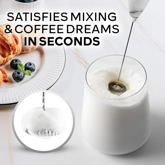 Zulay Kitchen Powerful Milk Frother Wand With 4 AA Duracell Batteries - Ultra Fast Handheld Drink Mixer - Electric Whisk Foam Maker for Coffee, Lattes, Cappuccino, Matcha & Creamer
