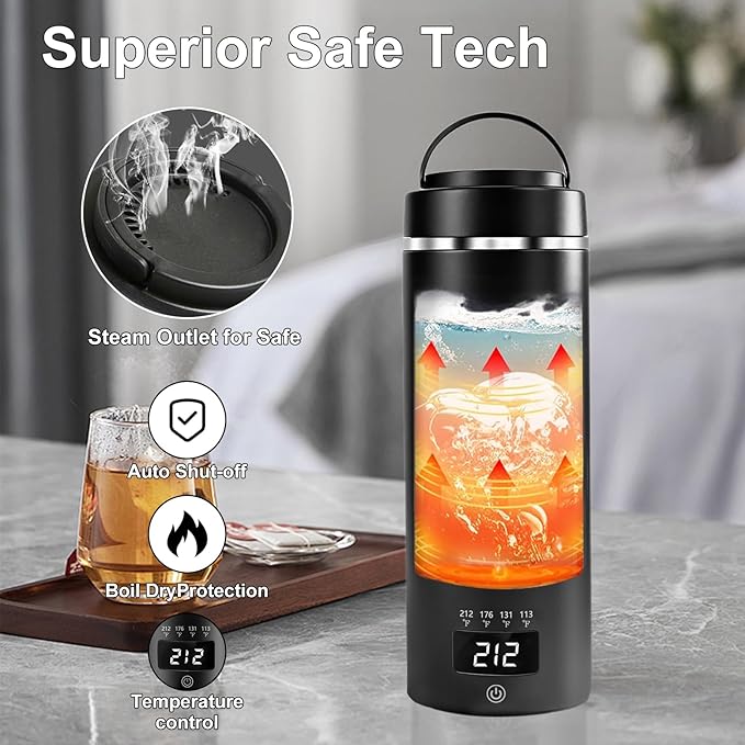 Travel Kettle, Portable Electric Kettle with 4 Temperature Controls, 304 Stainless Steel with Auto Shut-off, Black (120V)