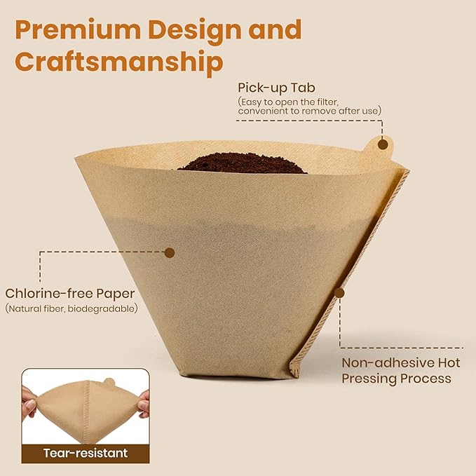 AOZITA #4 Cone Coffee Filters 8-12 Cup, 100 Count Unbleached Natural Coffee Paper Filters, No Blowout, Disposable Coffee Filter for Pour Over and Drip Coffee Maker (Pack of 2)
