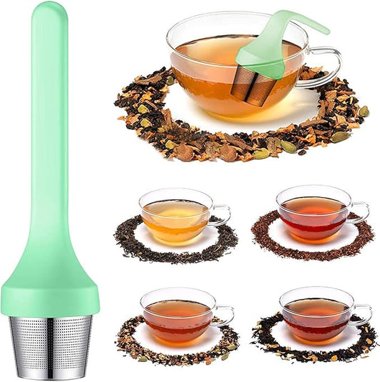 Tea Infuser,Extra Fine Mesh Tea Cup Filter Silicone Handle Perfect Tea Steeper for Loose Leaf Tea or Herbal Tea for Mugs & Teapot, Easy Clean and Safe (Green)