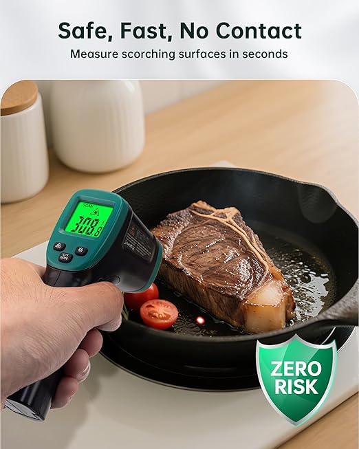 ERICKHILL ROOKCORE Infrared Thermometer -50℃~600℃ Adjustable Emissivity Non-Contact Laser Thermometer Gun LCD Backlit Display -Compact Size for Vehicle Repair/Cooking/BBQ/Freezer/Food, Dark Green