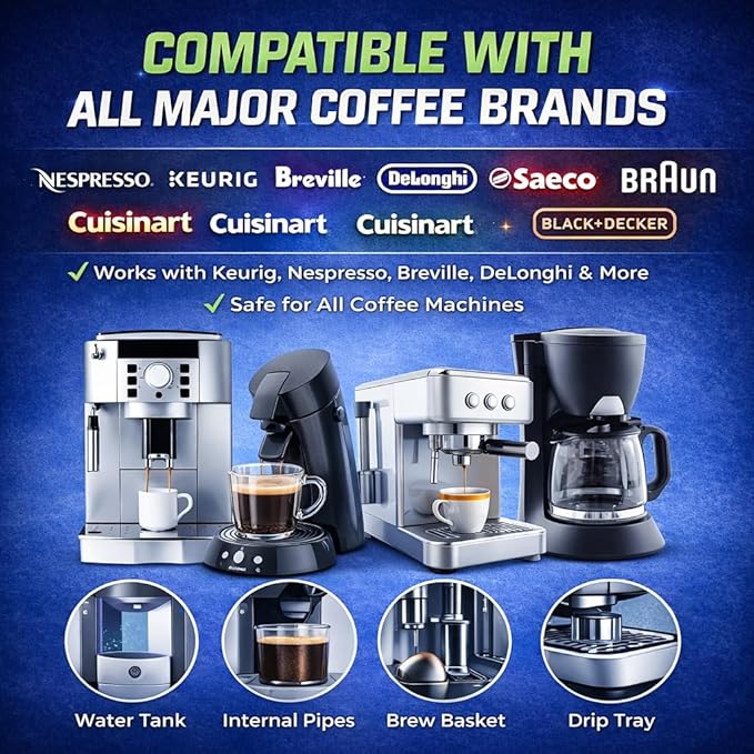 Coffee Machine Cleaner Descaler Tablets 25 Pack - Compatible With Keurig, Nespresso, Philips, Ninja, Delonghi, Miele, Breville & More - Coffee Maker Cleaner Tablets with 1 Year Supply