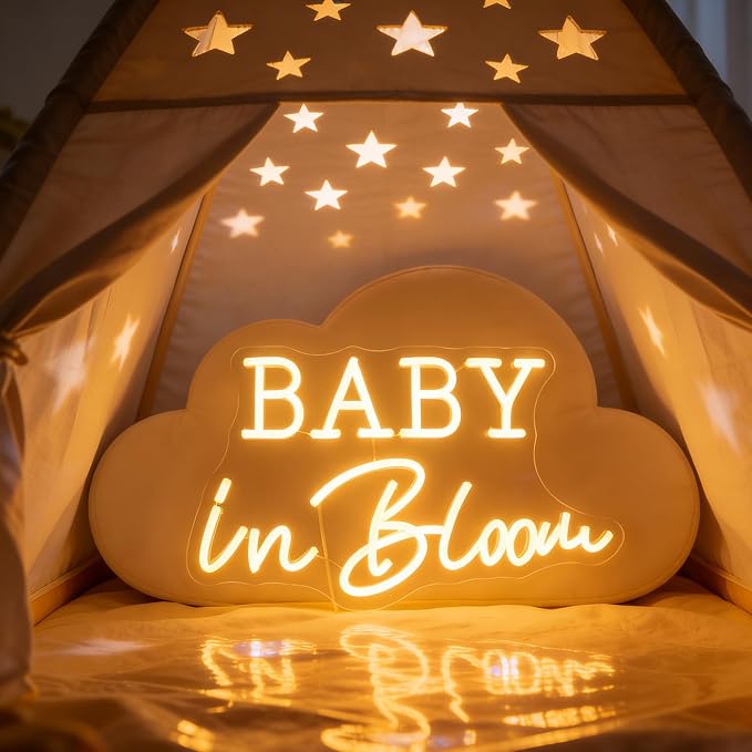 Baby In Bloom Neon Signs Led Gender Reveal Party Boy/Girl Decorations Neon Letters Signs Pregnancy Announcement Party Supplies Baby Shower Yard Signs(warm white) - Image 6