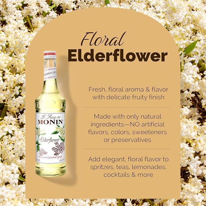 Monin - Elderflower Syrup, Delicate Scent with Floral Sweetness, Great for Cocktails, Lemonades, and Sodas, Gluten-Free, Non-GMO (750 ml) - Image 3