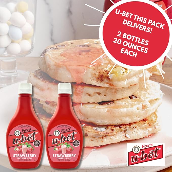 FOX’S U-BET Syrup Bottle – Brooklyn Original Since 1900, Thick, No High Fructose Corn Syrup, Kosher Certified, Fat Free, For Egg Creams, Coffee, Milkshakes & Desserts, 20 oz (2-Pack, Strawberry) - Image 4