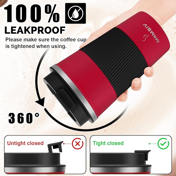 MOMSIV 12oz Travel Mug, Insulated Coffee Cup with Leakproof Lid, Vacuum Stainless Steel Double Walled Reusable Tumbler for Hot and Cold Water Coffee and Tea In Travel and Car