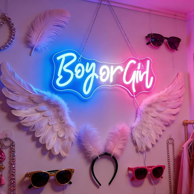 Nordstylee Led "Boy or Girl" Neon Signs Gender Reveal Party Decorations Neon Letters Signs Pregnancy Announcement Party Supplies Baby Shower Yard Signs(blue-pink) - Image 6