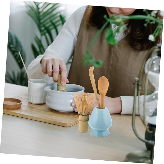 4-Piece Matcha Tea Tools Set Bamboo Whisk Traditional Tea Scoop Whisk Stand and Spoon for Authentic Japanese Matcha Ceremony